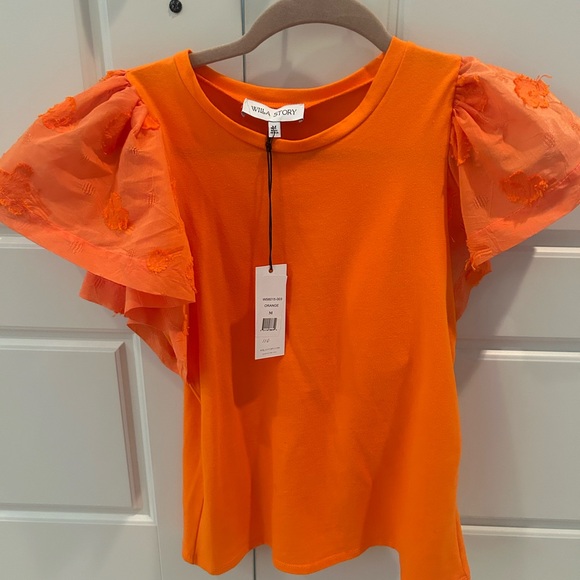 Willa Story Tops - Willa Story Mixed Media Ruffle Detail T’shirt